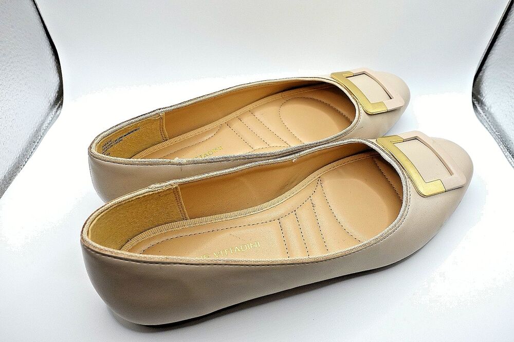 Adrienne Vittadini Women's 7.5 Jacksi Cream Beige Buckle Ballet Flats Shoes
